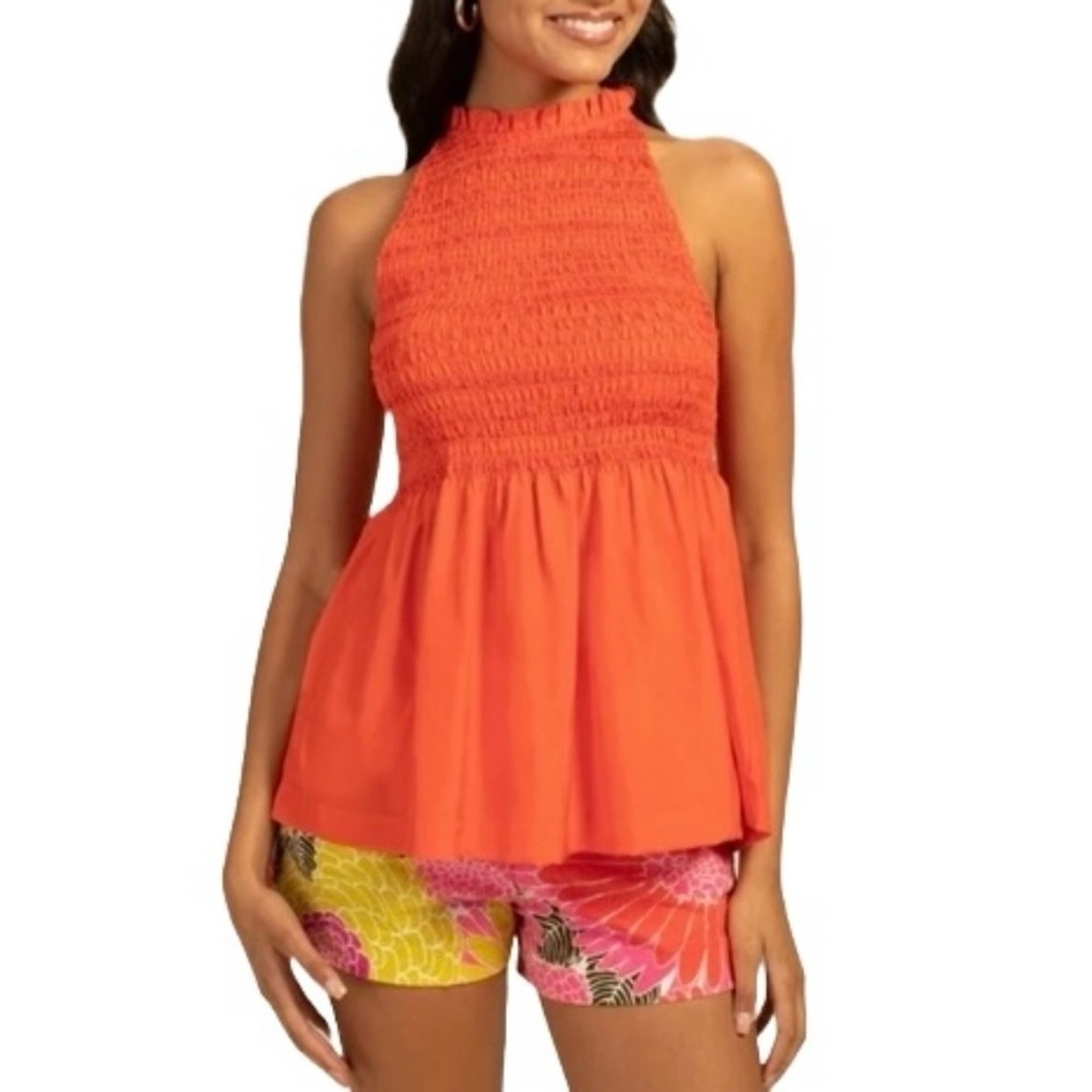 Trina Turk Women's El Rancho Top Size XS Torch Orange Sleeveless NWT $268